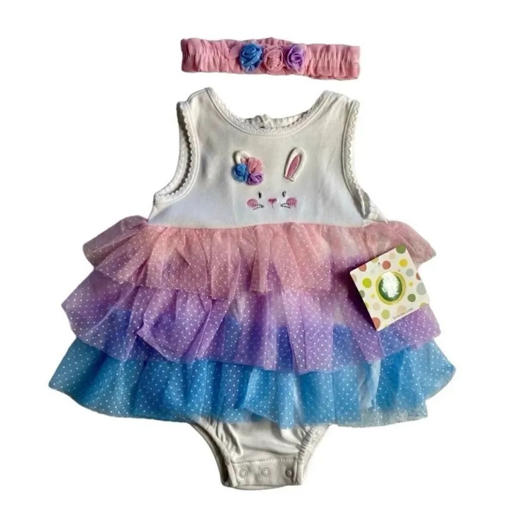 Little Me Baby Girls 9 Months Multi Tier Popover and Matching Headband